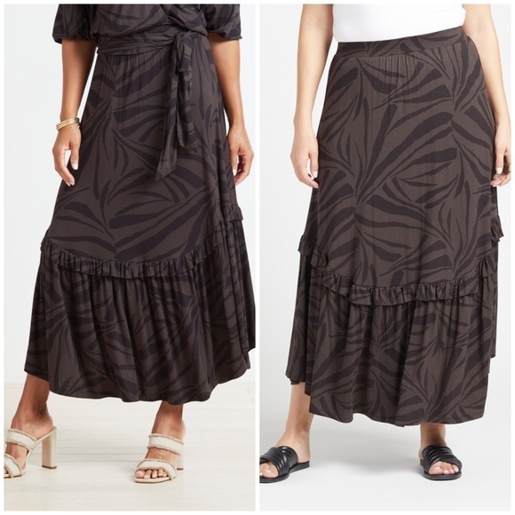 NWT Z Supply Leisel Tropical Zebra Skirt Maxi Jersey Stretch Ruffle Sz S - Picture 2 of 12
